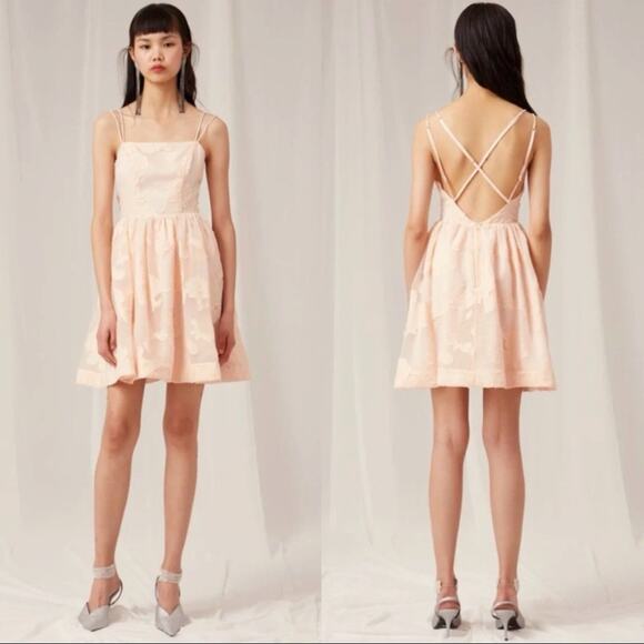 KEEPSAKE THE LABEL Offset Fit & Flare Dress Embroidered Ruffle Pink SZ 8 NWT - Picture 2 of 16